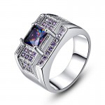 Gift Ring Multi color Purple Amethyst 18Kt White Gold Plated Size 7